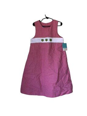 NWT Anavini Girls Hand Smocked Red Jumper Dress Frog Design - 100% Cotton Size 6
